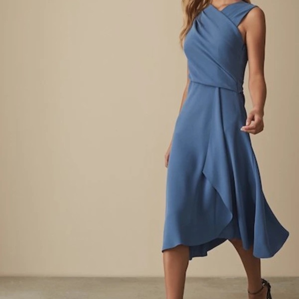Reiss Marling Wrap Front Midi Dress Blue Sleeveless Dress size 0